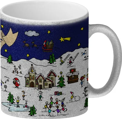 Produktbild von Glitzer-Glitzer-Kaffeebecher mit Weihnachtslandschaften Motiv