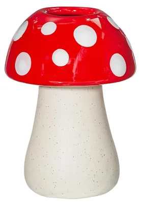 Keramische Pilz-Knospenvase, rot-weiß, 7x7x19 cm, Mini-Blumenvase