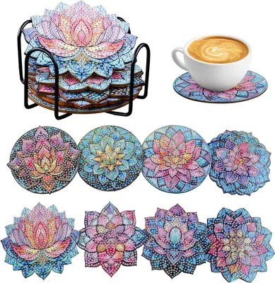 Produktbild von Untersetzer Diamond Painting Lotus - Do-it-yourself - 4 Stück - Mehrfarbig - Kork