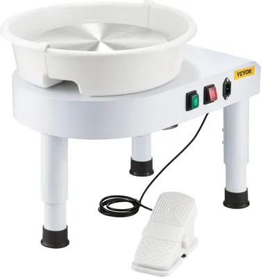 Obrázek produktu pro Hrnčířský kruh, 28 cm keramický kruhový formovací stroj, nastavitelná rychlost 60–300 ot./min, nožní pedál, nastavitelná zvedací noha, odnímatelná vana, kompletní sada nástrojů pro umělecké řemeslo a kutilství, bílá barva