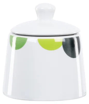 Produktbild von Zuckerdose Rondo Deckel 250-300ml runder Zucker-Spender Design Retro grün-gelb Porzellan-Geschirr