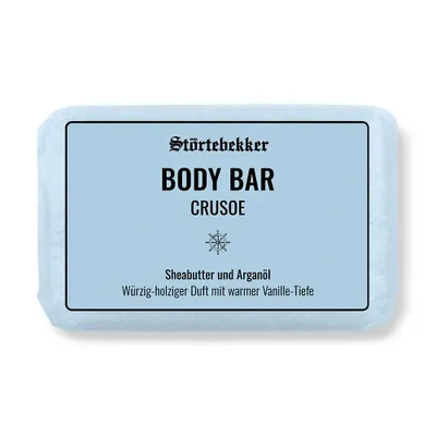 Produktbild von Body Bar Crusoe – 1x 120g - feste Duschseife mit herrlichem Duft (Zitrus-Vanille Noten) -  veganes, festes Duschgel Männer