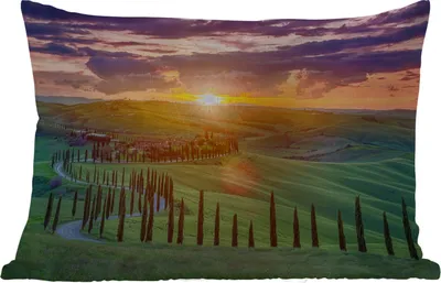 Produktbild von MuchoWow® Outdoor Kissen - Italien - Sonnenuntergang - Toskana - 60x40 cm - Wetterfest - Lounge Kissen - Zierkissen - Kissen für Innenräume