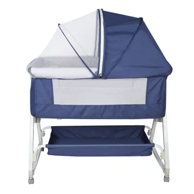 Produktbild von Babybett Beistellbett Schaukelfunktion,6-stufige Höhenverstellung, mit Wickelauflage,Matratze Blau