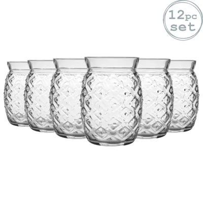 Produktbild von Bormioli Rocco 12 Stück Sour Ananas Cocktail-Gläser Set - Dekorative Tropical Tiki Bar Tumblers Trinken - 455ml