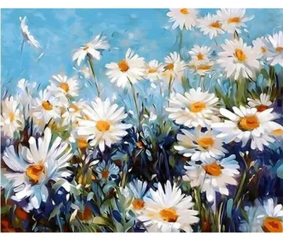 Image de Kit de peinture par numéros, motif marguerites, dimensions 40x50 cm, pour adultes et adolescents