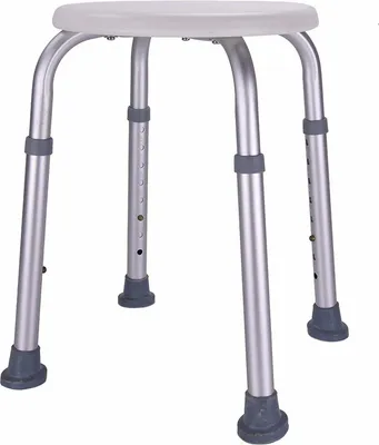 A round shower stool with adjustable legs on a white background.