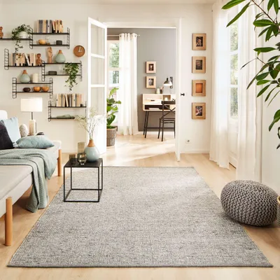 Produktbild von Steffensmeier Handwebteppich Walchsee | Wolle (Schurwolle), Grau, handgewebt, Größe: 130x190 cm Wohnzimmer und Schlafzimmer