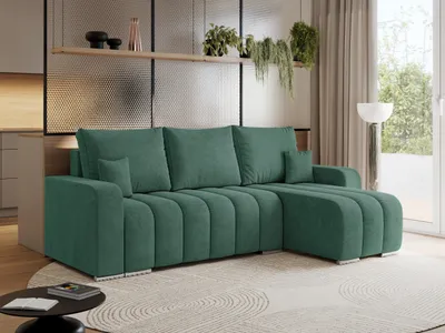 Produktbild von MKS MEBLE Sofa mit Schlaffunktion - Ecksofa mit Schlaffunktion und Bettkasten - Sofa 3 Sitzer - Schlafsofa - Couch - Schlafsofa mit Bettkasten - Kirasso L - Grün Stukture
