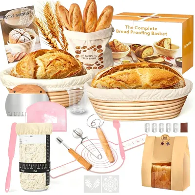 Sauerteig Starter-Set, Rijsmand aus Rattan, 5-teilig, 720 ml