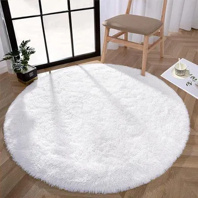 Productafbeelding van Pluizig, shaggy vloerkleed - Zacht en wasbaar - 120 cm - Crème