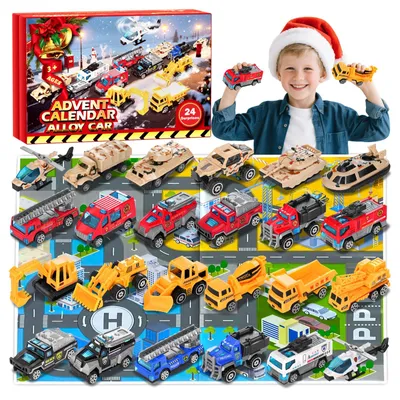 Imagen del producto de Calendario de Adviento 2025 con figuras de coches de juguete – Calendario de cuenta atrás para niños y niñas