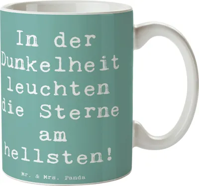 Produktbild von Mr. & Mrs. Panda Tasse Spruch Angst vor Dunkelheit überwinden - Meeresbrise - Geschenk, Teebecher, Trostspende, Pott, Ermutigung, Teetasse, inspirierende Zitate, Trost