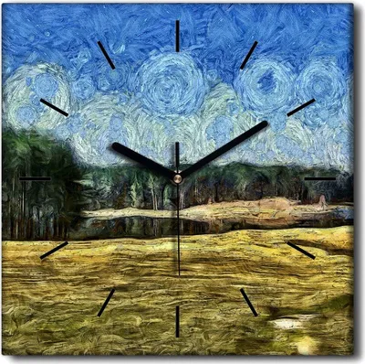 Produktbild von Coloray Uhr auf Leinwand 30x30 cm Wand Uhr Dekoration Wohnzimmer Segeltuch schwarze Hände -Natur Frühlingsmeer.