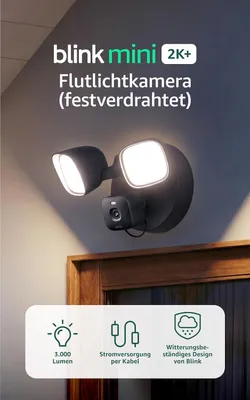 Produktbild von Blink Mini 2K+ Flutlichtkamera (festverdrahtet, neueste Gen.) – Kabelgebunde Smart Security, 3.000 Lumen, 2K-Video, bewegungsaktiviert - B0GSH5YD2R