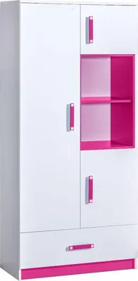 Produktbild von Kinderzimmerschrank, Farbe: Weiß / Rosa - 189 x 90 x 40 cm (H x B x T)