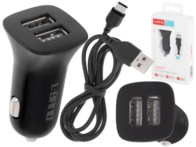 Obrázek produktu pro Duální autonabíječka USB + TYPE C Černá