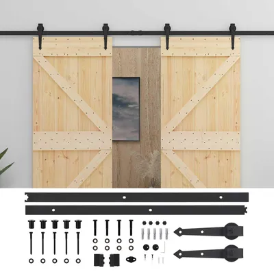 Immagine prodotto di vidaXL Porta scorrevole, 2 pezzi, naturale e nero, legno massello di pino