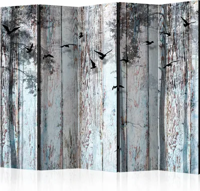 Produktbild von 5-teiliger Doppelseitiger Vlies Paravent - Rustic Boards II 225x172 cm f-C-0187-z-c