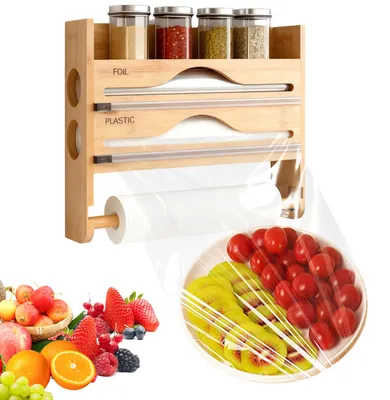 4-in-1 Folien-Dispenser mit Schneider, Küchenrollenhalter, Bambus