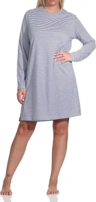 Zdjęcie produktu dla Damska koszula nocna bigshirt z długim rękawem w paski; niebieski-melanż.36/38