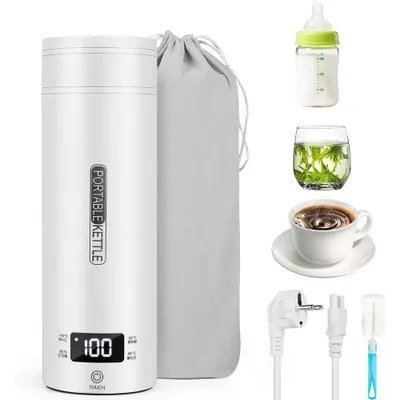 Produktbild von Mini wasserkocher aus Edelstahl 304mit praktischem LCD-Bildschirem, 220V 300W ​Reisewasserkocher 500ml - Elektrische Reisetasse mit 4 Temperaturstufen