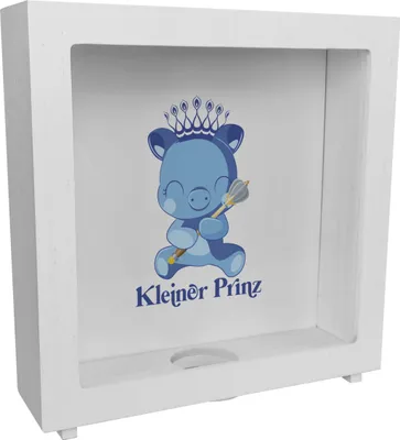 Produktbild von Kleiner Prinz Rahmen Spardose aus Holz mit niedlichem Schweinchen