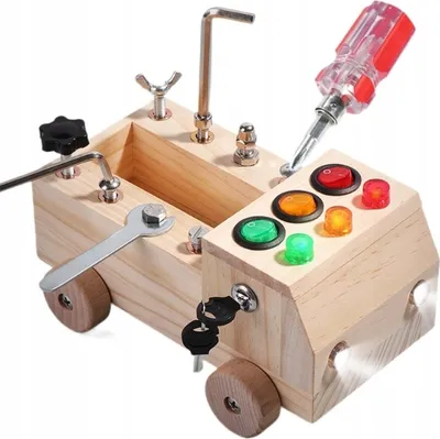 Produktbild von MONTESSORI Senzorická dřevěná manipulační deska s LED autíčky