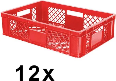 Produktbild von 12x Eurobehälter durchbrochen/Stapelkorb, PE-HD rot, Industriequalität, lebensmittelecht, LxBxH 600 x 400 x 150 mm