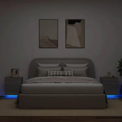 Produktbild von vidaXL Nachttische mit LED-Leuchten 2 Stk. Grau Sonoma Holzwerkstoff