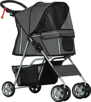 Obrázek produktu pro Kočárek pro psy - Skládací - Nastavitelná stříška - Kompaktní skládání - 75x45x97 cm - šedá