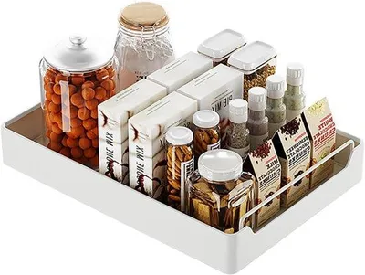 Produktbild von Keukenorganizer mit Griff, schwenkbarer Schublade, weiß, hinterbar montierbar