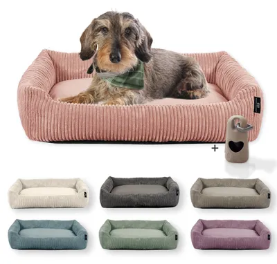 Produktbild von Rohrschneider Hundebett waschbar für kleine und mittelgroße Hunde mit Hundekissen Cord  inkl. Gassibeutel, Farbe:powder rosa, Muster:Cordstoff breit