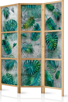 Produktbild von 3-teiliger Einseitiger Vlies Japanischer Paravent - Leaves on the Concrete I 135x172 cm Blätter b-A-0376-z-b