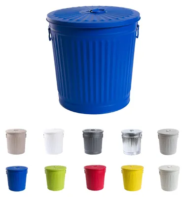 Produktbild von Jinfa Mülleimer mit Deckel, Ascheeimer, Abfallbehälter, Mülltonne, Papierkorb aus Metall, Blau, Ø 21,5 cm, Höhe 21,5 cm 7 Liter