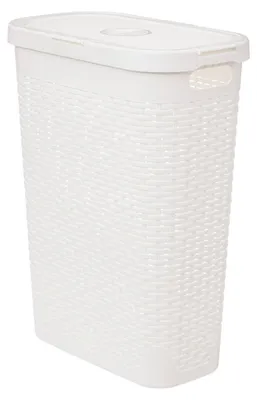 Produktbild von Schmaler Wäschekorb 40 l Kunststoff-Rattan weiß