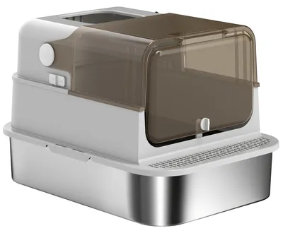 Produktbild von PawHut Katzenklo Edelstahl mit Deckel XXL Katzentoilette mit Streuschaufel Grau