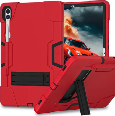 Produktbild von Hülle für Samsung Galaxy Tab S9 Plus/S9 FE Plus 12,4" SM-X810/X816B/X818U/X616B 2023 Hybrid Dreilagige Robust Stoßfest Schwerlast Schutzhülle mit Ständer Rot Schwarz
