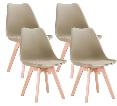 Obrázek produktu pro Sada čtyř jídelních židlí - kuchyňská židle - sedák z plastu - masivní bukové nohy - moderní minimalistický styl - vhodné do kuchyně, jídelny, restaurace - béžová barva