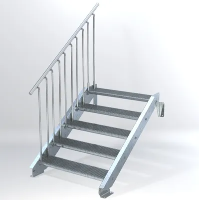 Produktbild von Stahltreppe 5 Stufen bis Höhe 100 cm, Laufbreite : 100 cm Geländer links ST 1 (31 / 31 mm)