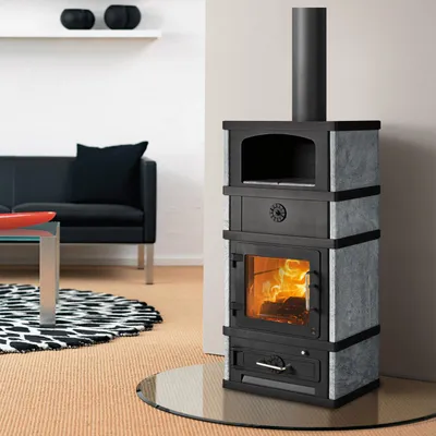 Produktbild von Lotus 2080 Kaminofen mit Warmhaltefach Schwarz, Rauchabgang oben
