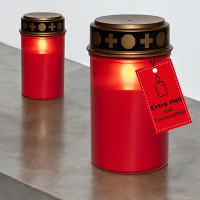 Produktbild von Novaliv 2 Stück Grablichter LED ohne Batterie Grablichter rot Dauerbrenner Grablicht LED Kerzen flackernde Flamme Friedhofskerze Gedenkkerze Grablaterne Ewiges Licht Trauerkerze