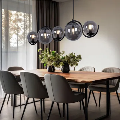 Produktbild von Hängeleuchte, 5 Flammig, Glas rauch, schwarz, L 100 cm