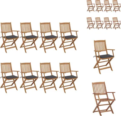 Produktbild von vidaXL Klappbare Gartenstühle 8 Stk. mit Kissen Massivholz Akazie - Gartenstühle