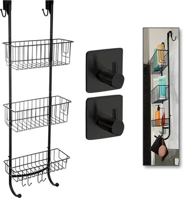 Zdjęcie produktu dla Półka pod prysznic Famanu z 3 koszami i 8 haczykami - 11 x 5 x 30 cm