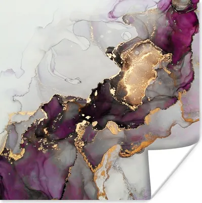 Produktbild von MuchoWow® Poster Marmor - Abstrakt - Gold - Lila 50x50 cm - Wohnzimmerdekoration