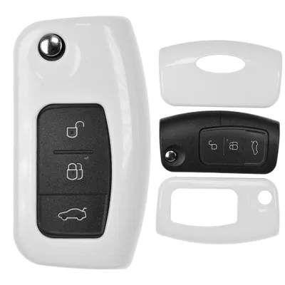 Produktbild von Auto Schlüssel Kunststoff Hülle ABS Plastik Schutz Cover Weiß kompatibel mit Ford Focus C-Max Fiesta Kuga S-Max Mondeo Klappschlüssel
