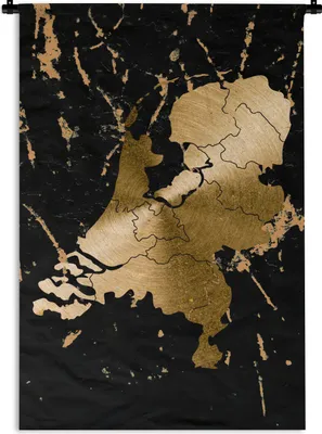Produktbild von MuchoWow® Wandteppich Wandbehang Karte der Niederlande - Europa - Gold 120x180 cm Tapisserie Dekoration Wandtuch - Schlafzimmer - Dekorationen für das Haus