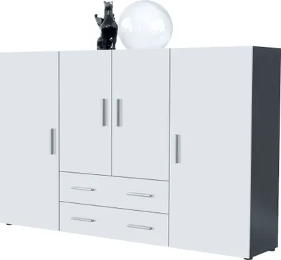 Produktbild von Vladon Highboard Nora Anrichte mit 2 Schubladen und 4 Türen mit insgesamt 8 Fächer dahinter, Anthrazit matt/Weiß matt (166,5 x 106,5 x 35 cm)