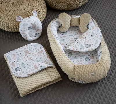 Produktbild von HASE Beige Weiß/ MINKY Fleece Babynestchen Unterlage 5 Tlg SET Babynest Wicleklunterlage Reisebett Babydecke Babyausstattung 4 Jarhreszeiten Geschenk